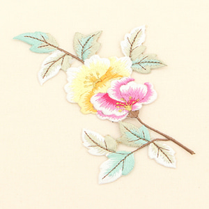 73-887 목단 꽃 자수장식_옐로우&amp;핑크 18746